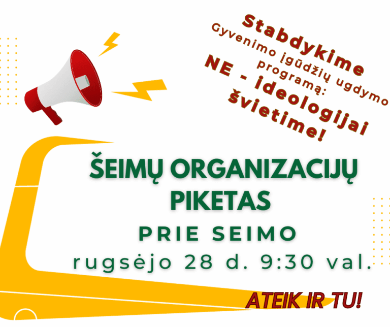 Tėvų asociacijos rengia piketą prieš naująją Gyvenimo įgūdžių ugdymo programą