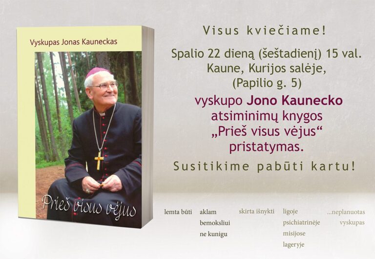 Kaune vyks vyskupo Jono Kaunecko atsiminimų knygos „Prieš visus vėjus“ pristatymas