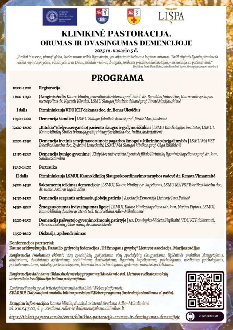 Konferencija „Klinikinė pastoracija: Orumas ir dvasingumas demencijoje”