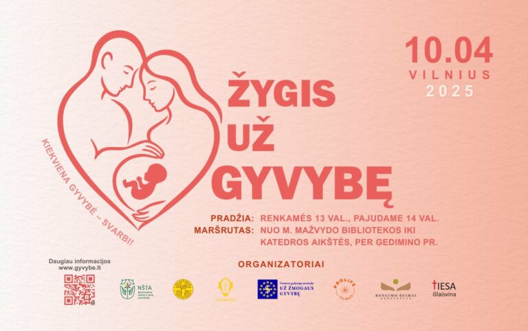 Vilniuje vyks „Žygis už gyvybę“: organizatoriai kviečia susitelkti už žmogaus gyvybę, orumą ir šeimą