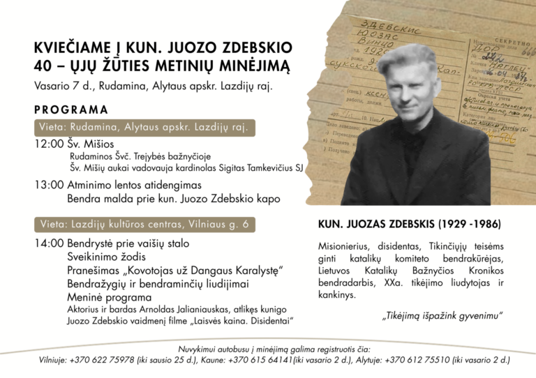 „Tikėjimą išpažink gyvenimu“ – kunigo Juozo Zdebskio 40-ųjų žūties metinių minėjimas