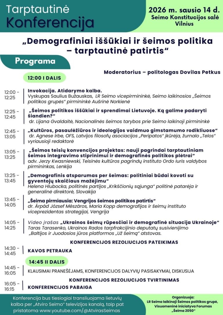 Tarptautinė konferencija „Demografiniai iššūkiai ir šeimos politika – tarptautinė patirtis”