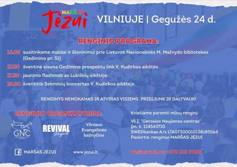 Gegužės 24 d. Vilniuje per Sekmines – Maršas Jėzui